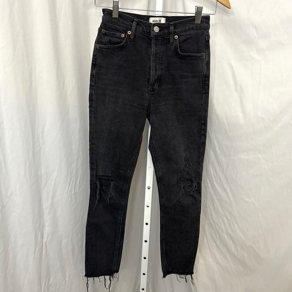 Agolde Nico High Rise Slim Black Jeans Size 24 Distressed